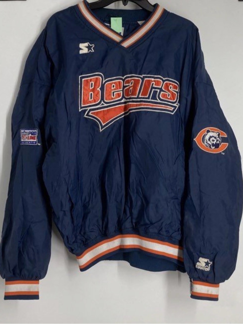STARTER Navy Blue Chicago Bears Pullover Jacket with Orange & White Accents